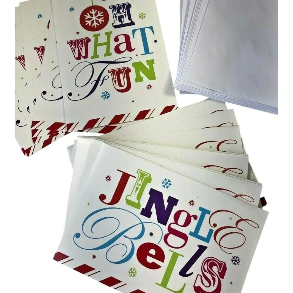 American Greetings Christmas Cards with Envelopes Jingle Bells Oh What Fun 5x7